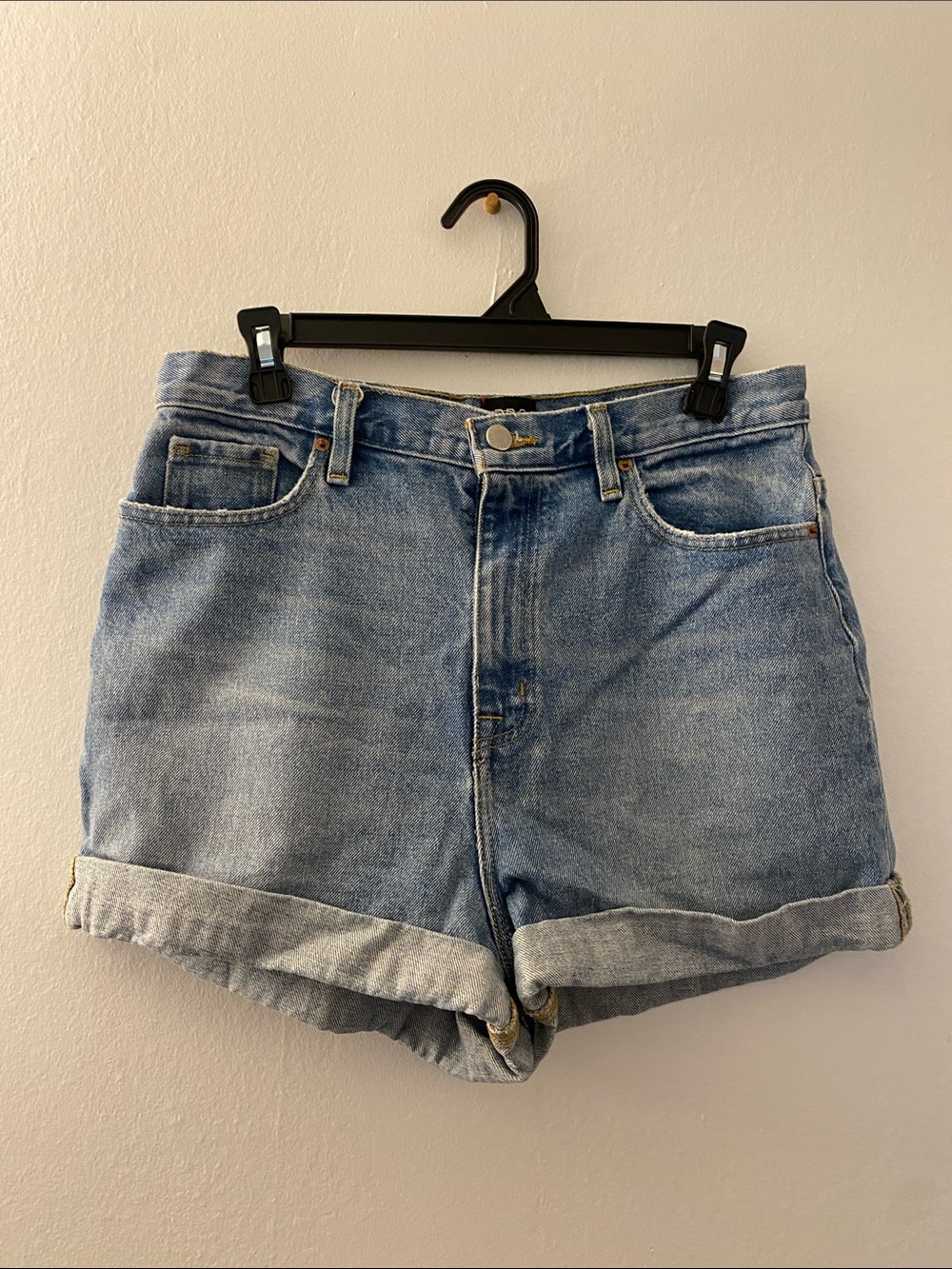 BDG Light Blue High-Rise Rolled Hem Jean Shorts